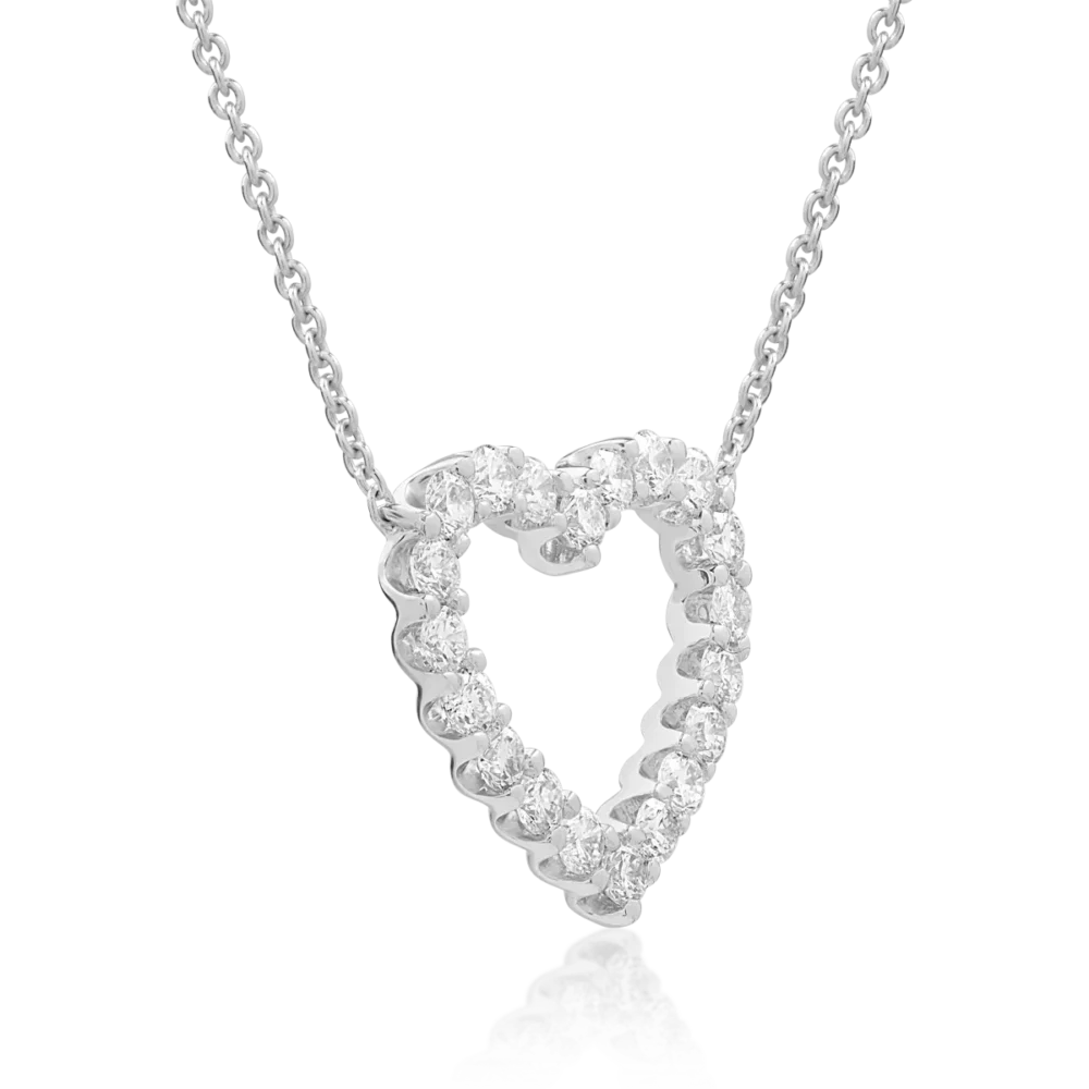 Lant cu pandantiv inimioara din aur alb cu diamante de 0.5ct - imagine 2