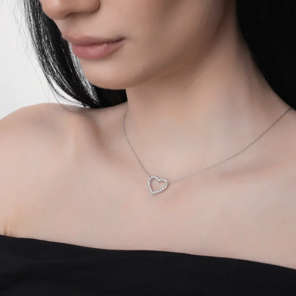 Lant cu pandantiv inimioara din aur alb cu diamante de 0.5ct - imagine 4