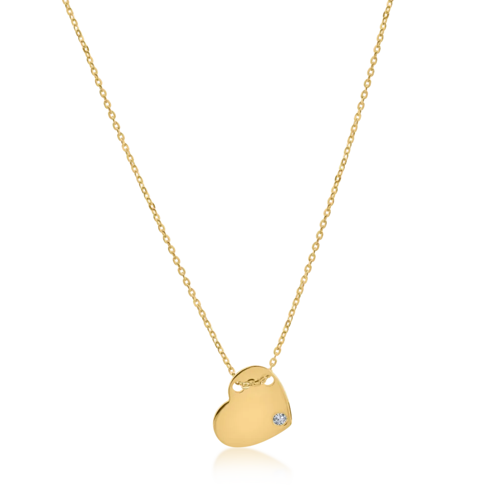 Lant cu pandantiv inimioara din aur galben cu zirconia