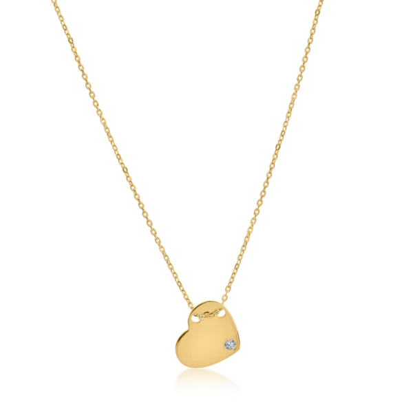 Lant cu pandantiv inimioara din aur galben cu zirconia