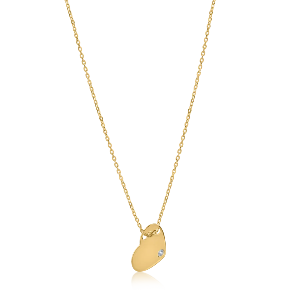 Lant cu pandantiv inimioara din aur galben cu zirconia - imagine 2
