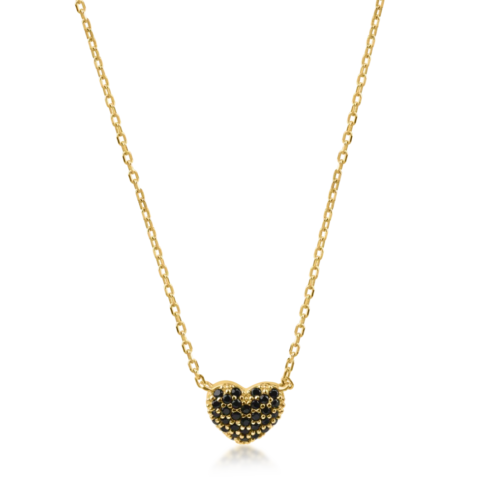 Lant cu pandantiv inimioara din aur galben cu zirconii negre