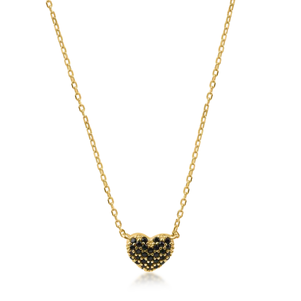 Lant cu pandantiv inimioara din aur galben cu zirconii negre