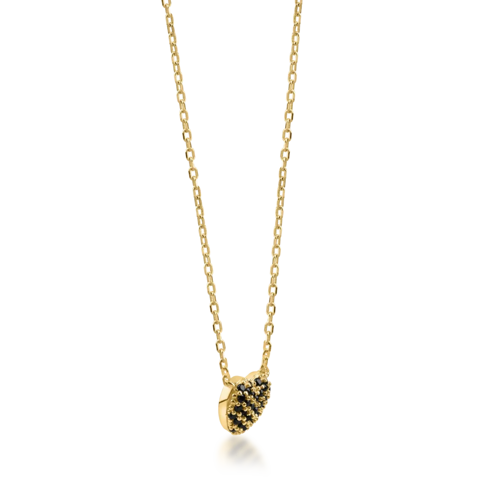 Lant cu pandantiv inimioara din aur galben cu zirconii negre - imagine 2