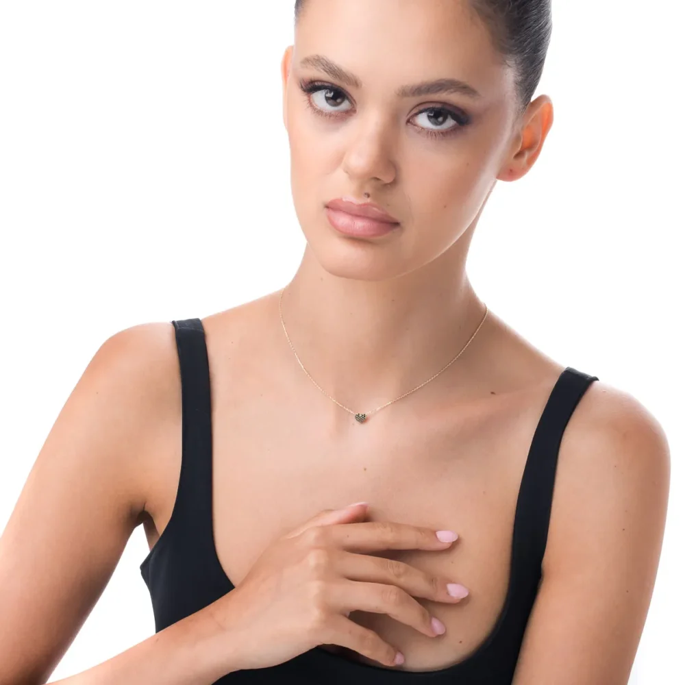 Lant cu pandantiv inimioara din aur galben cu zirconii negre - imagine 3