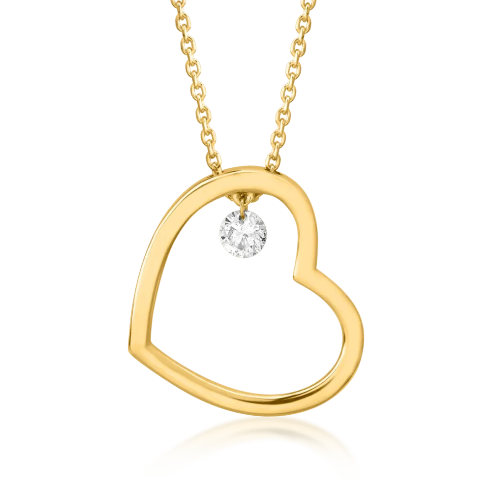 Lant cu pandantiv inimioara din aur galben cu diamant de 0.15ct