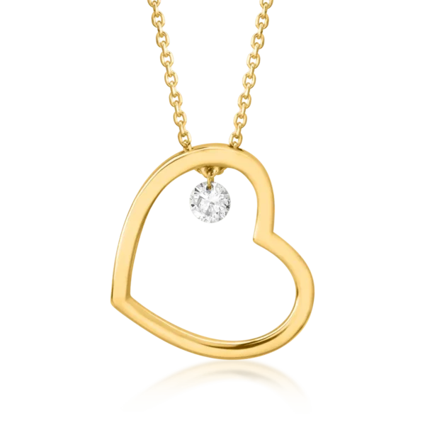 Lant cu pandantiv inimioara din aur galben cu diamant de 0.15ct