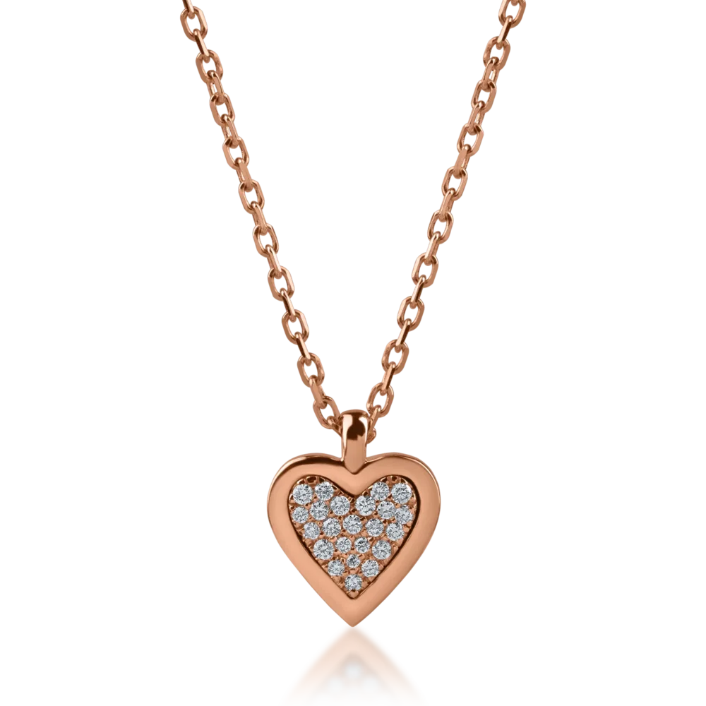Lant cu pandantiv inimioara din aur roz cu diamante de 0.13ct