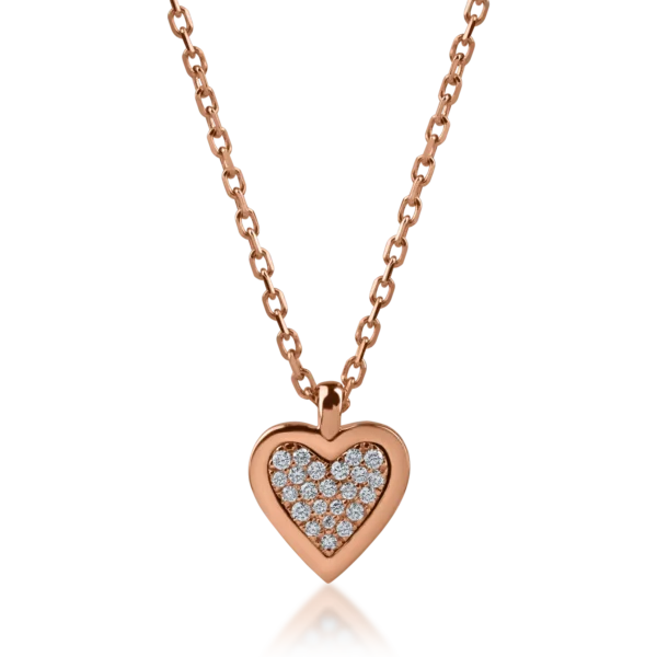 Lant cu pandantiv inimioara din aur roz cu diamante de 0.13ct