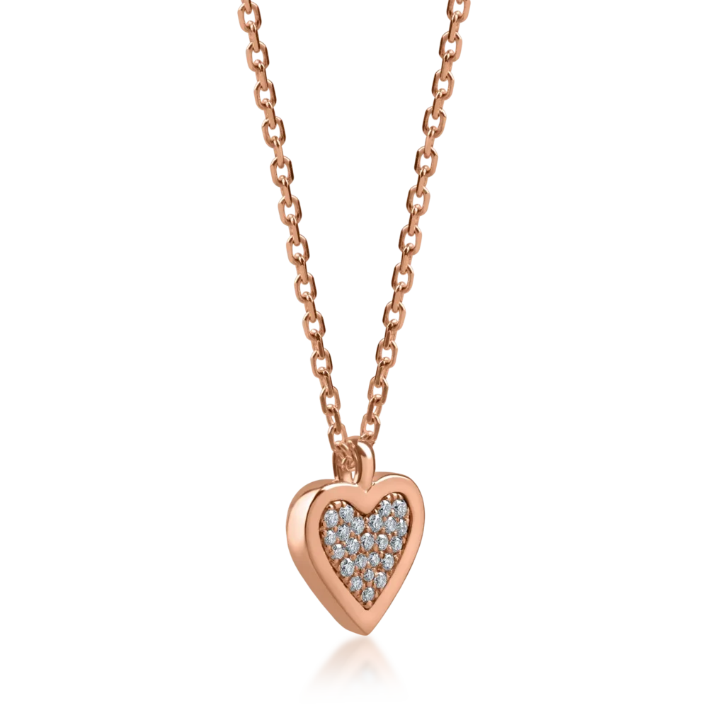 Lant cu pandantiv inimioara din aur roz cu diamante de 0.13ct - imagine 2