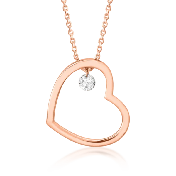 Lant cu pandantiv inimioara din aur roz cu diamant de 0.15ct