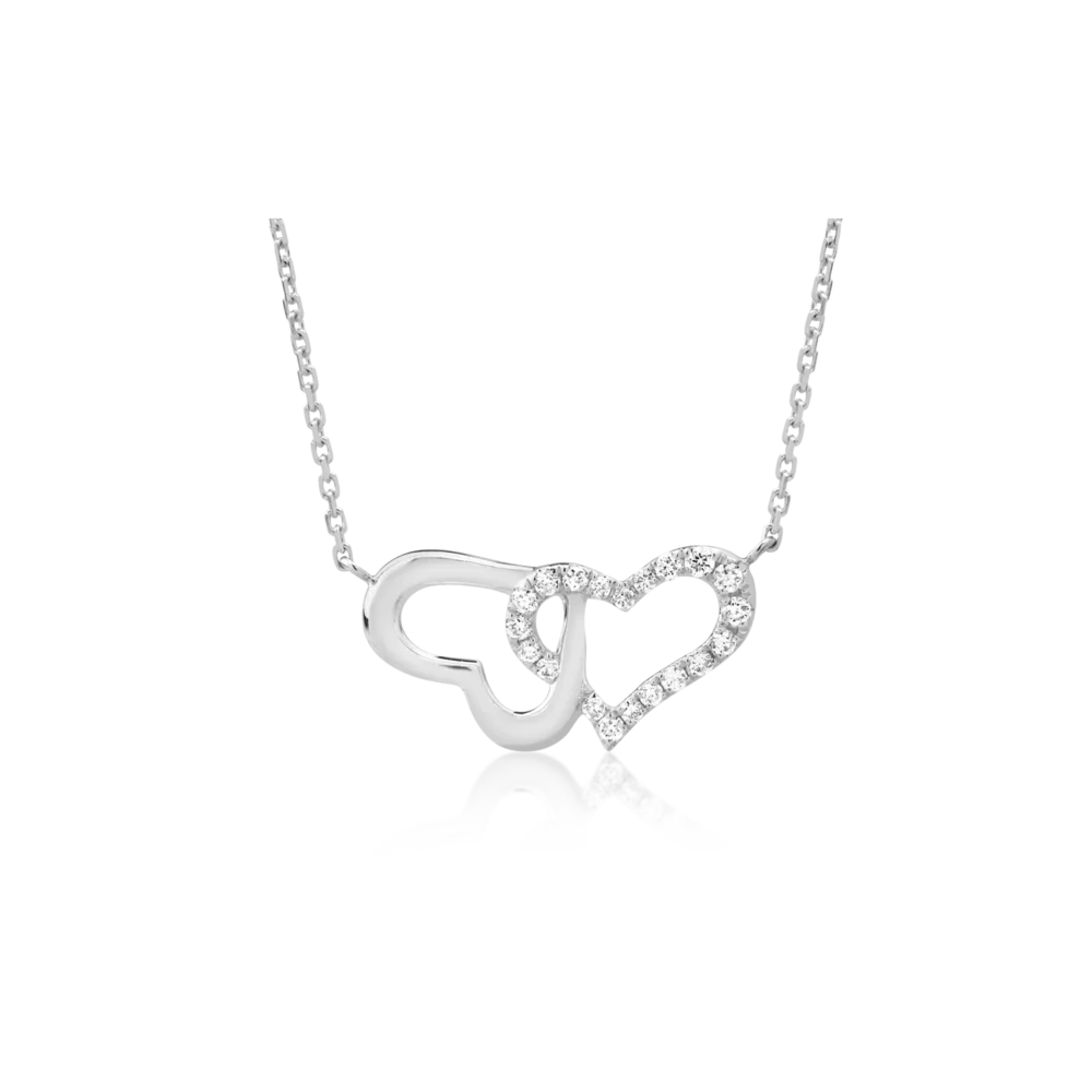 Lant cu pandantiv inimioare din aur alb cu diamante de 0.053ct