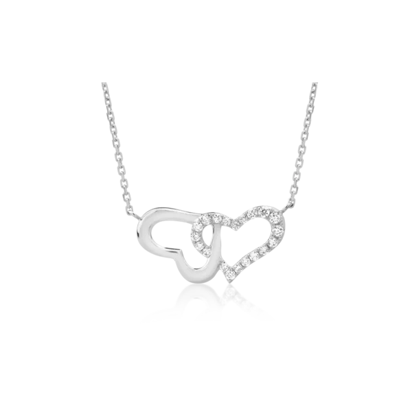 Lant cu pandantiv inimioare din aur alb cu diamante de 0.053ct