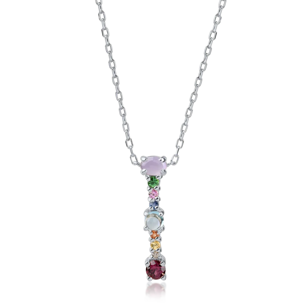 Lant cu pandantiv initiala I din aur alb cu pietre pretioase si semipretioase de 0.6ct