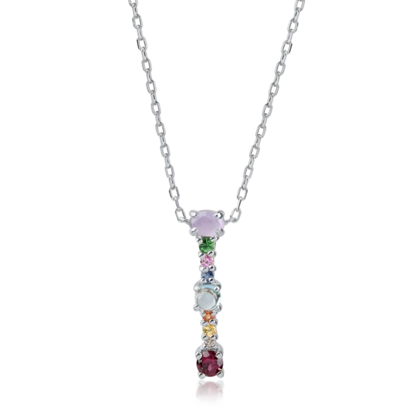 Lant cu pandantiv initiala I din aur alb cu pietre pretioase si semipretioase de 0.6ct