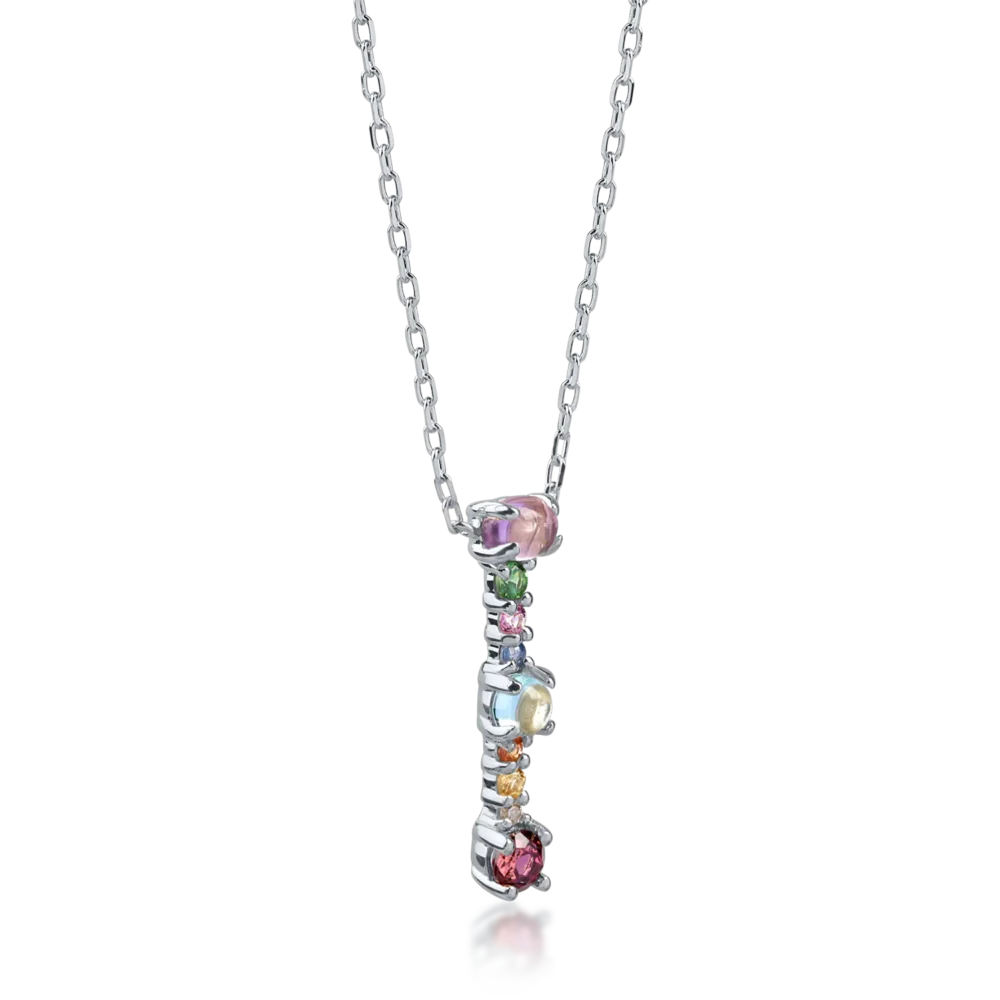 Lant cu pandantiv initiala I din aur alb cu pietre pretioase si semipretioase de 0.6ct - imagine 2