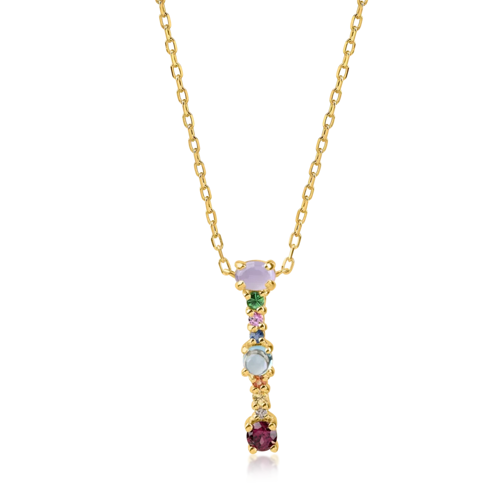 Lant cu pandantiv initiala I din aur galben cu pietre pretioase si semipretioase de 0.6ct