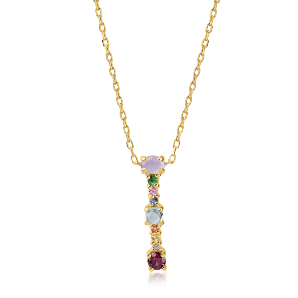 Lant cu pandantiv initiala I din aur galben cu pietre pretioase si semipretioase de 0.6ct