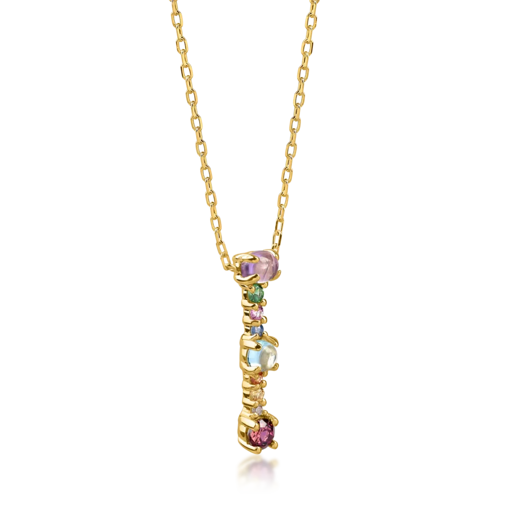 Lant cu pandantiv initiala I din aur galben cu pietre pretioase si semipretioase de 0.6ct - imagine 2