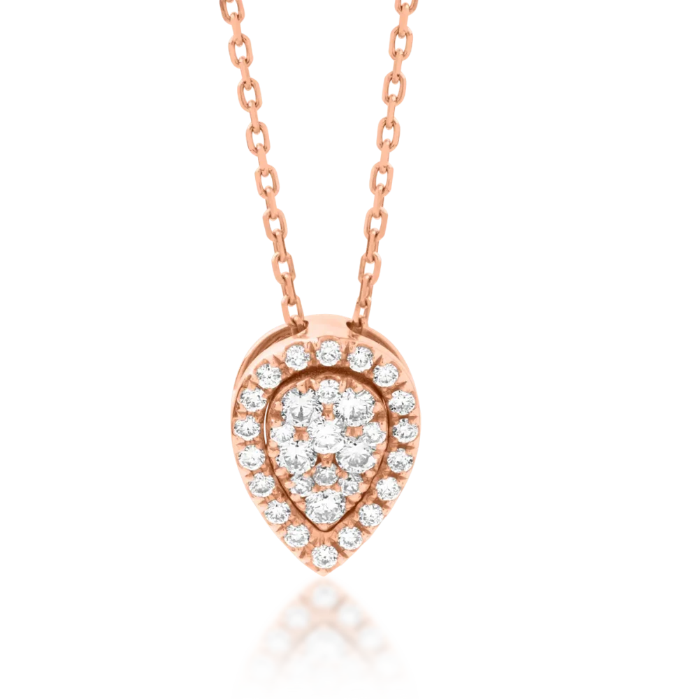 Lant cu pandantiv lacrima din aur roz cu diamante de 0.292ct