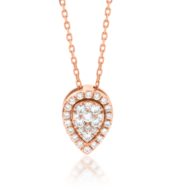 Lant cu pandantiv lacrima din aur roz cu diamante de 0.292ct