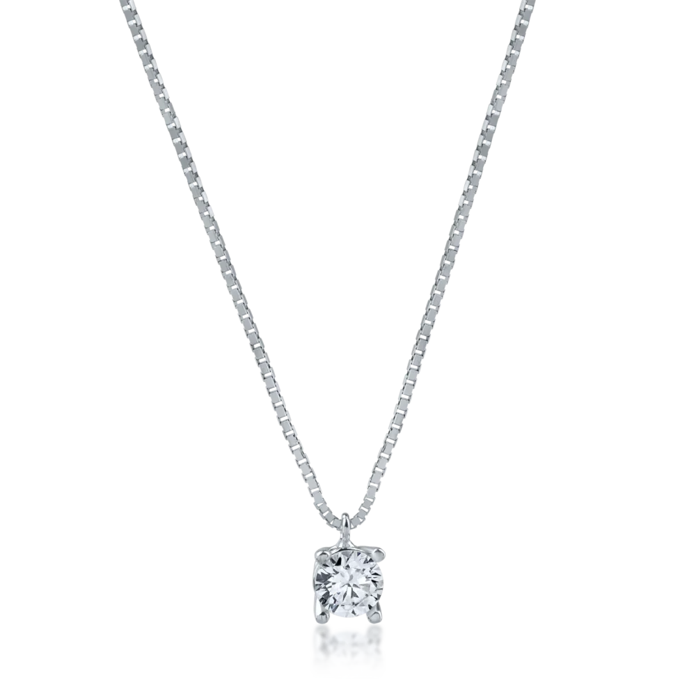 Lant cu pandantiv minimalist din aur alb cu zirconia solitaire