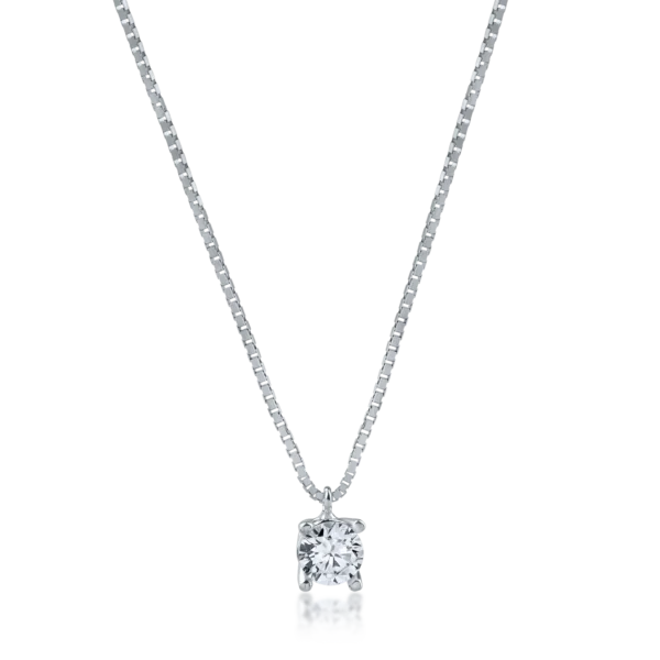 Lant cu pandantiv minimalist din aur alb cu zirconia solitaire