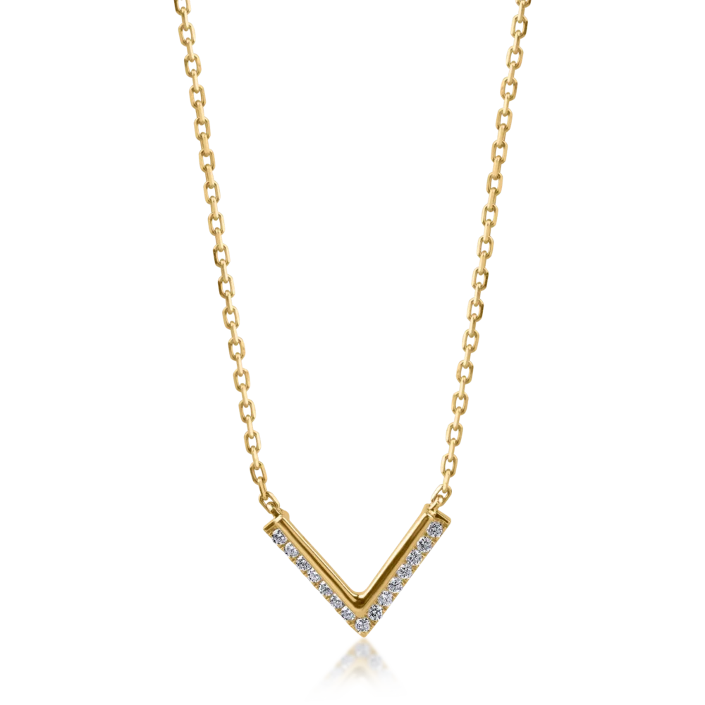 Lant cu pandantiv minimalist din aur galben cu diamante de 0.06ct