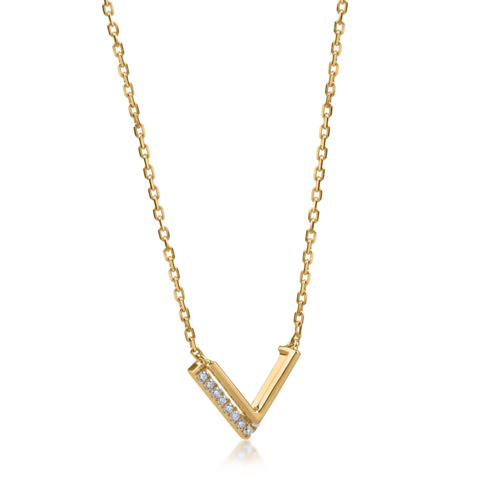 Lant cu pandantiv minimalist din aur galben cu diamante de 0.06ct - imagine 2