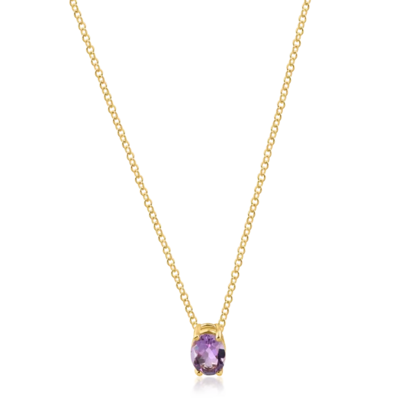 Lant cu pandantiv minimalist din aur galben cu zirconia mov solitaire