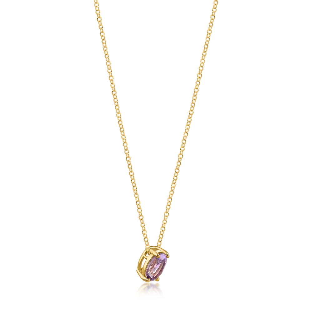 Lant cu pandantiv minimalist din aur galben cu zirconia mov solitaire - imagine 2