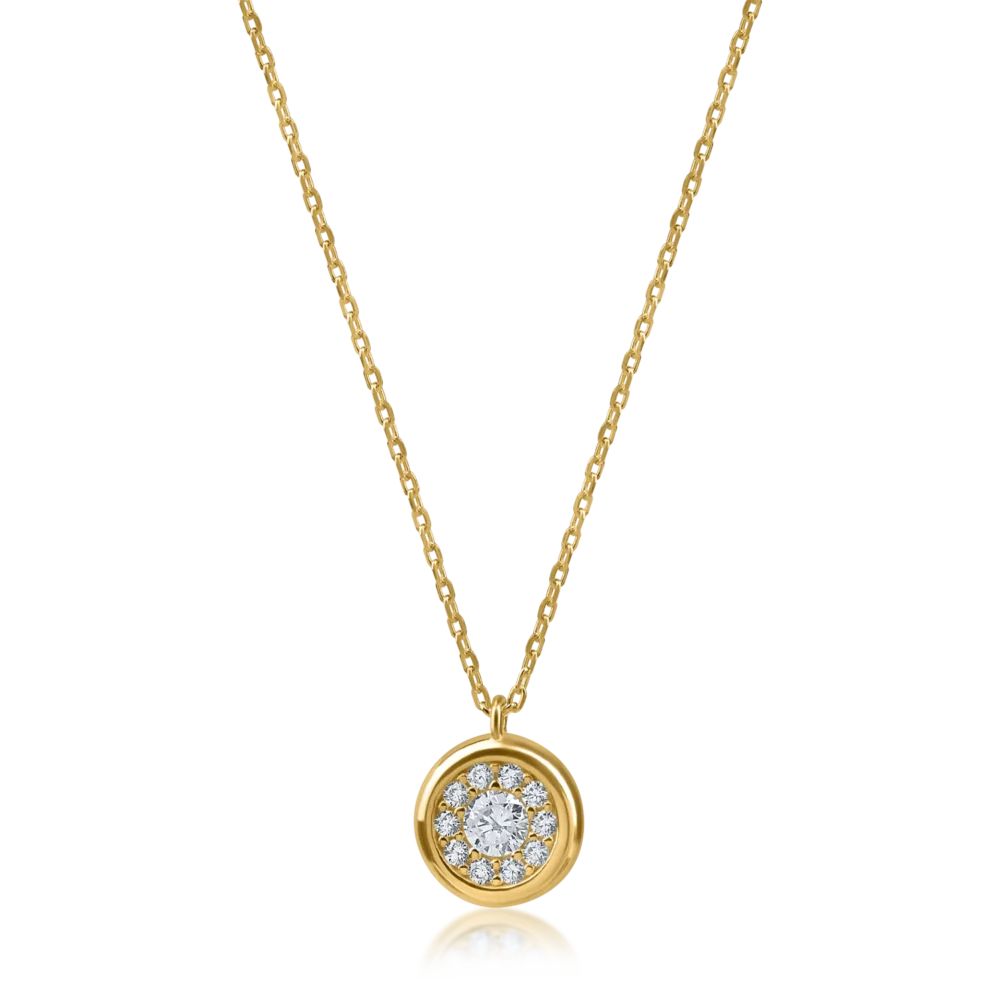 Lant cu pandantiv minimalist din aur galben cu zirconii