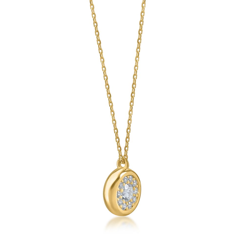 Lant cu pandantiv minimalist din aur galben cu zirconii - imagine 2