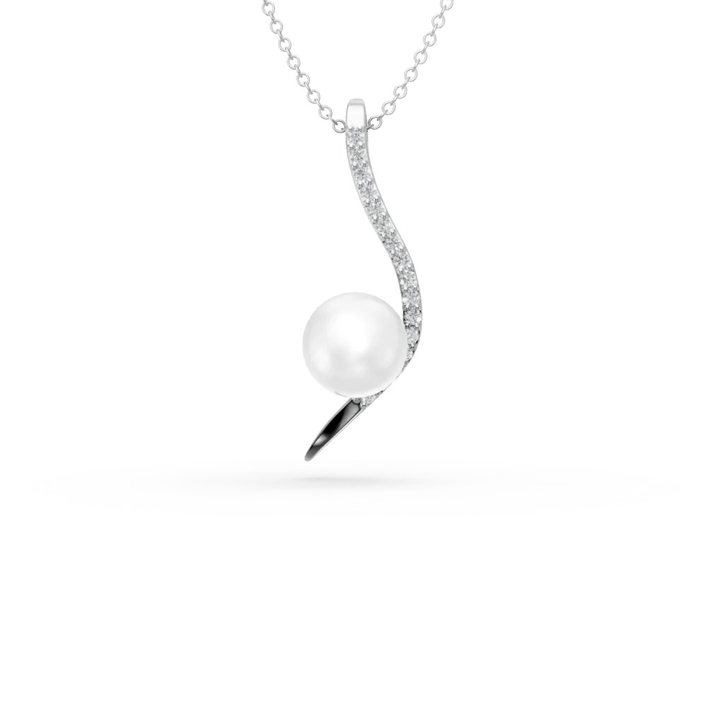 Lant cu pandantiv minimalist si perla sintetica din aur alb