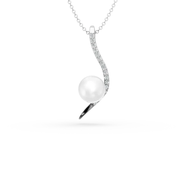 Lant cu pandantiv minimalist si perla sintetica din aur alb