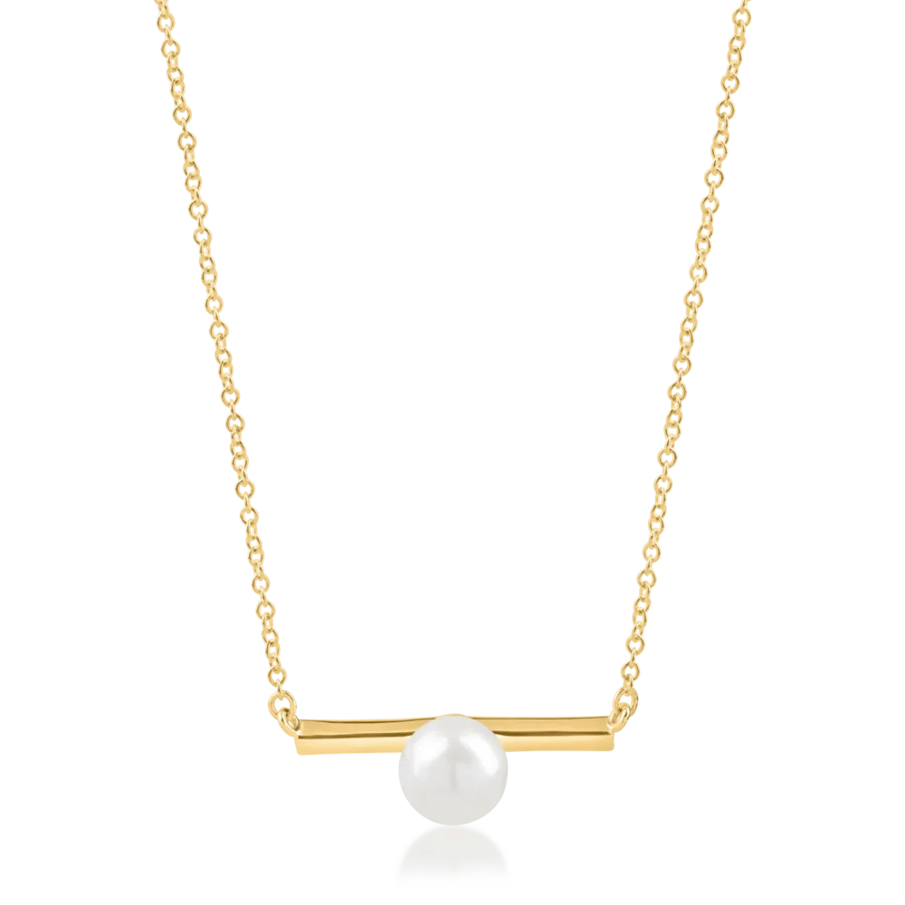 Lant cu pandantiv minimalist si perla sintetica din aur galben