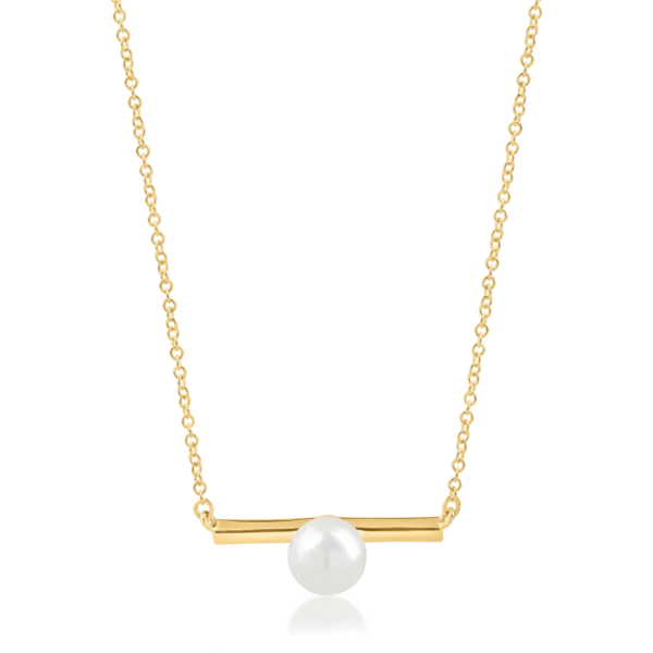 Lant cu pandantiv minimalist si perla sintetica din aur galben