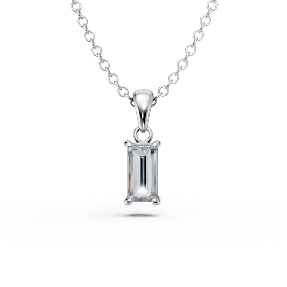 Lant cu pandantiv minimalist si zirconia solitaire din aur alb