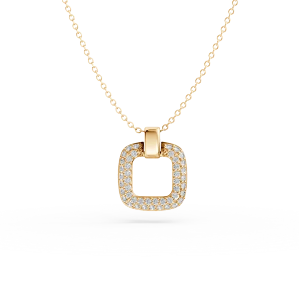 Lant cu pandantiv patrat si zirconii din aur galben