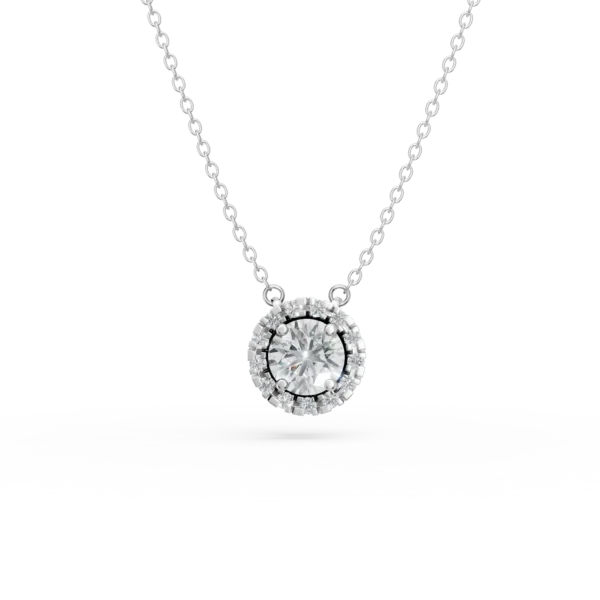 Lant cu pandantiv rotund din aur alb cu diamante de 0.6ct create in laborator