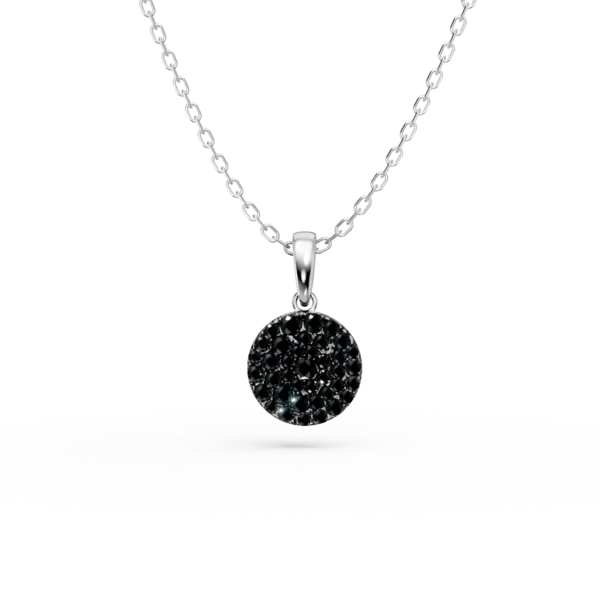 Lant cu pandantiv rotund din aur alb cu diamante negre de 0.3ct