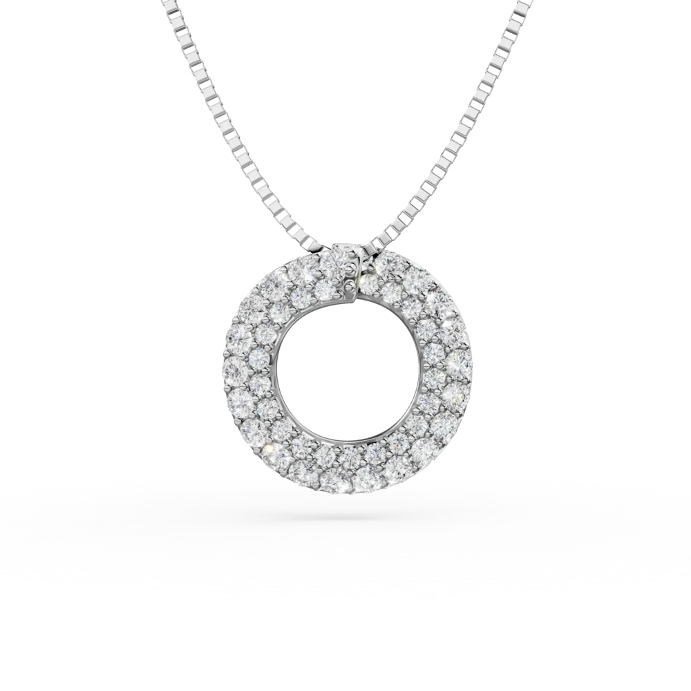 Lant cu pandantiv rotund din aur alb cu zirconii