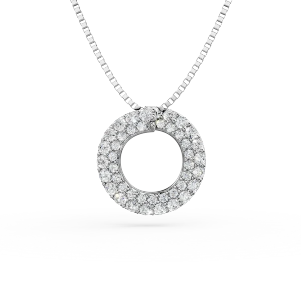 Lant cu pandantiv rotund din aur alb cu zirconii
