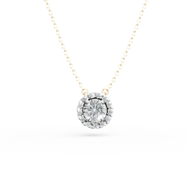 Lant cu pandantiv rotund din aur galben cu diamante de 0.6ct create in laborator