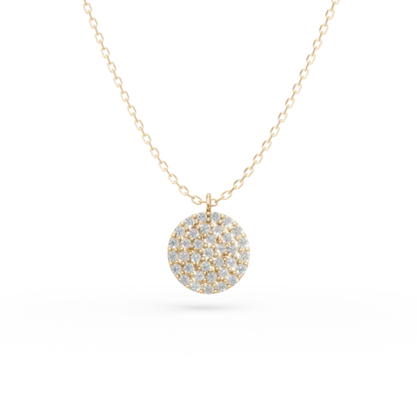 Lant cu pandantiv rotund din aur galben cu zirconii microsetting