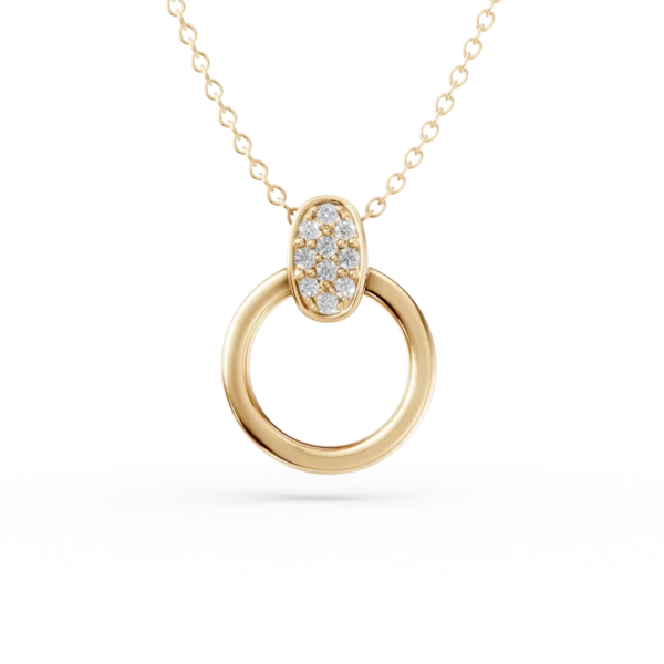 Lant cu pandantiv rotund din aur galben cu zirconii