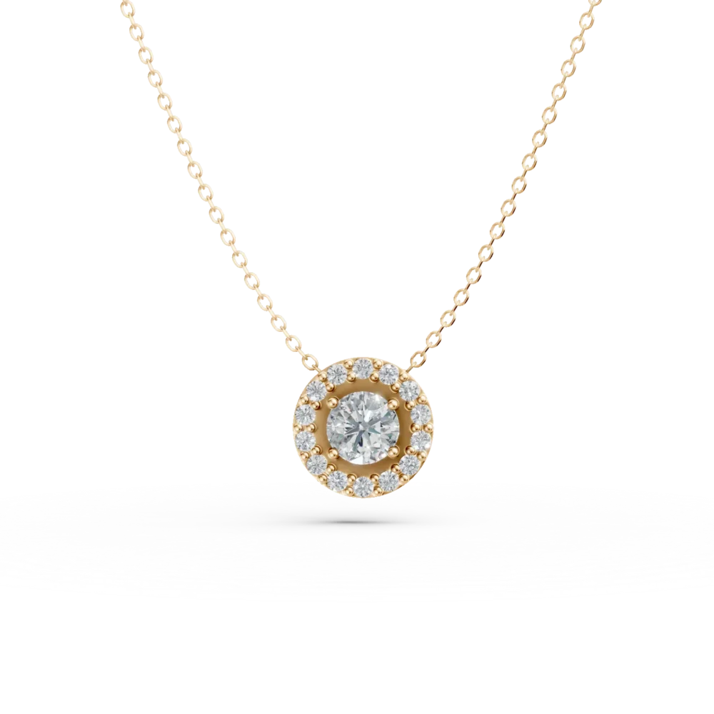 Lant cu pandantiv rotund din aur galben cu zirconii