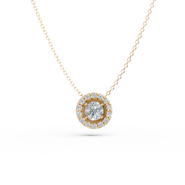 Lant cu pandantiv rotund din aur galben cu zirconii