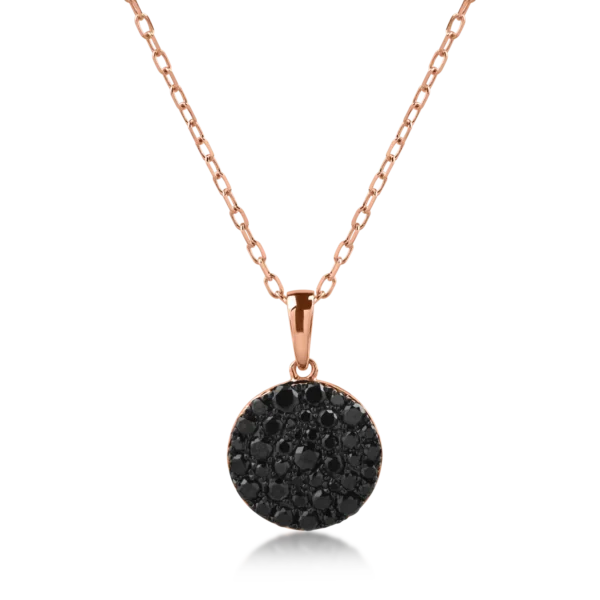 Lant cu pandantiv rotund din aur roz cu diamante negre de 0.3ct