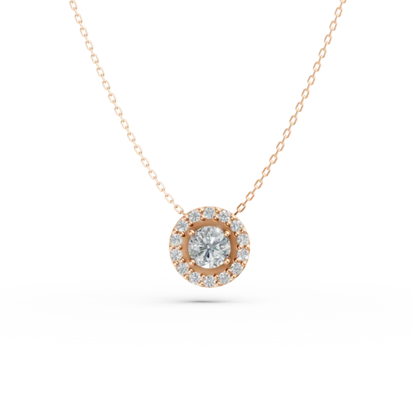 Lant cu pandantiv rotund din aur roz cu zirconii